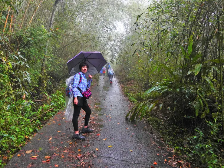 穿著輕便雨衣好像在蒸籠裡走路還是撐傘吧!