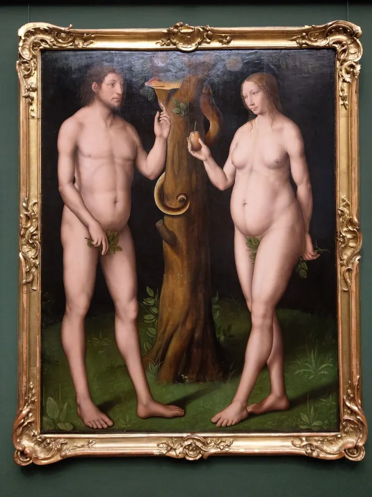 Adam und Eva unter dem Baum der Erkenntnis unbekannt。第一次看到懷孕版的夏娃