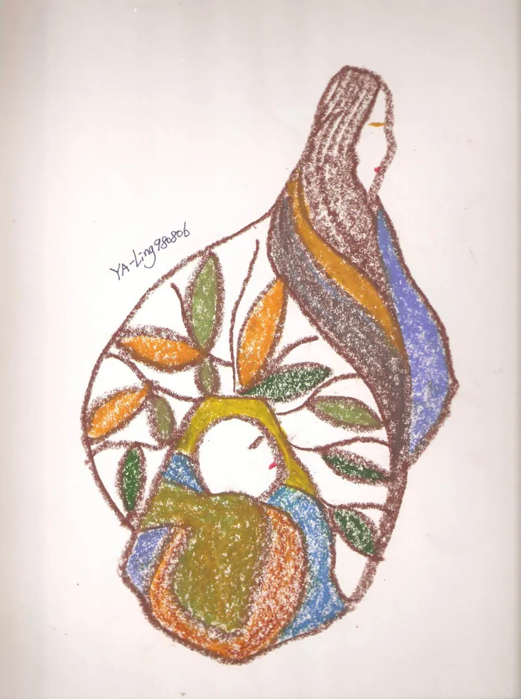 母子/蠟筆畫/Mingling 手繪