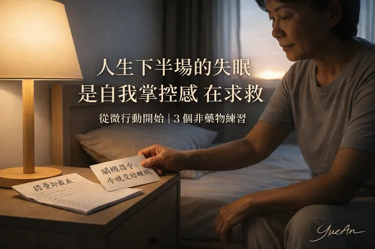 失眠常是掌控感在求救。透過「擔憂卸載」與「關機指令」，這是除了藥物，我們更想給你的「心理處方」。（圖片來源：悅安身心診所）