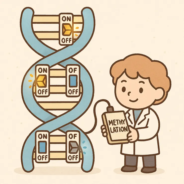 圖 2：甲基化就像控制基因開關的遙控器，決定哪些功能要啟動。
