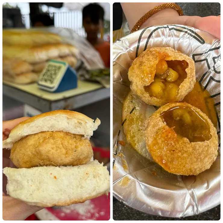 右邊 Vada pav 孟買漢堡,左邊 Pani Puri 印度脆球