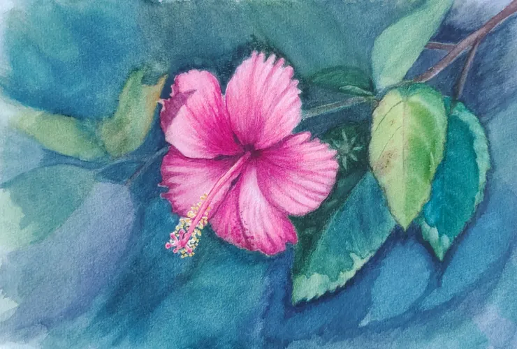 扶桑之二，水彩，8開。重畫之後，沒有比較滿意，但夠認真的吧！