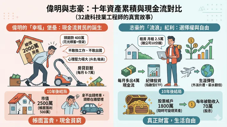 投資房地產和股票十年資產累積與現金流