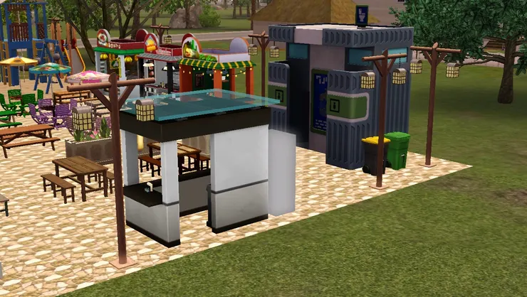 杯子蛋糕攤的背面。我很喜歡屋頂那片玻璃，挺像真和漂亮。要看3D模型和場景的質素，玻璃很能反映。