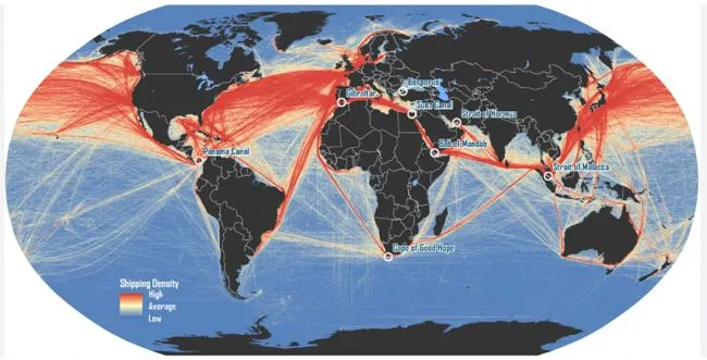 新加坡扼守著歐亞海運命脈麻六甲海峽。而台灣周邊又是整個亞洲最繁忙的海域。