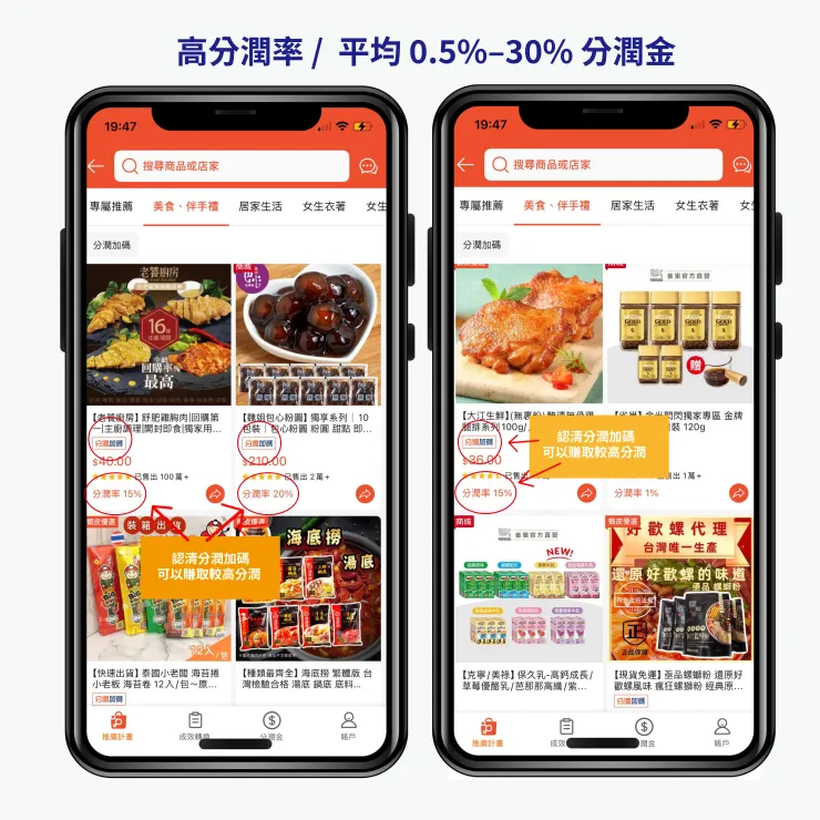 認清商品頁面上都有清楚標示是否有「 加碼」分潤，就能賺更多!