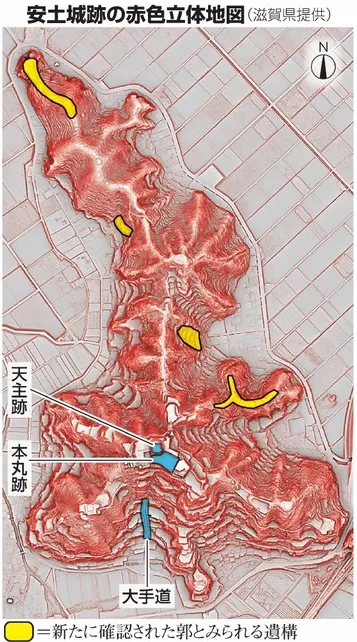安土城跡的立體地圖。（圖片來源：《朝日新聞》）