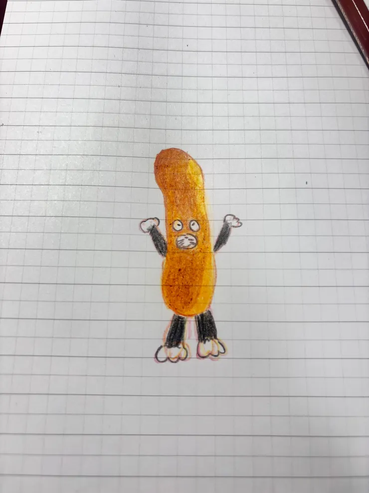 試著畫著法國麵包小偷,雖然不像,但奸詐的臉應該有畫出來XD