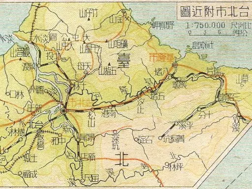 1947年的台北周邊地圖，可以看到新店線  圖片來源:維基百科