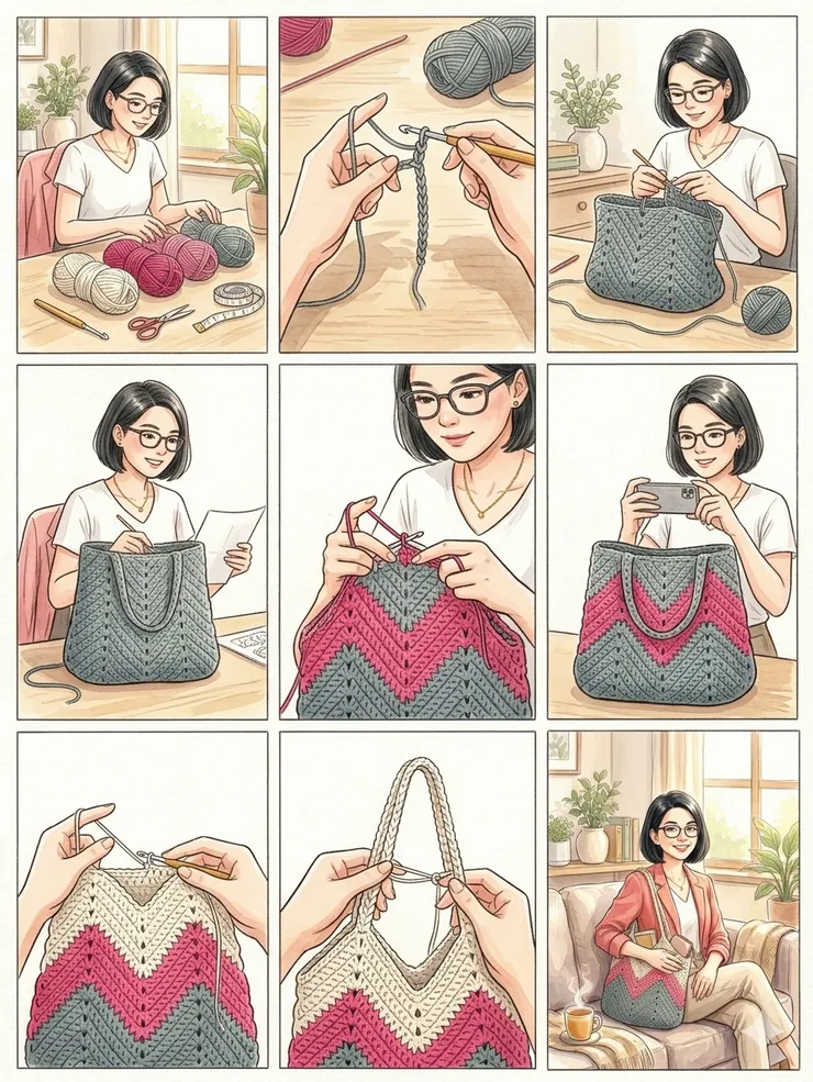 九宮格 這款「V 字拼色手作包」的誕生