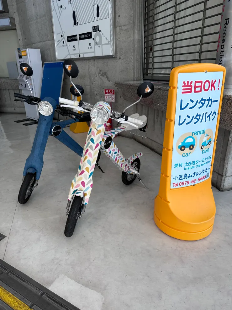 我們租的是普通的自小客車，但他也有租這種可愛的電自行車，第一時間，我還心動了一下，結果秒被現實感很重的大人回絕。