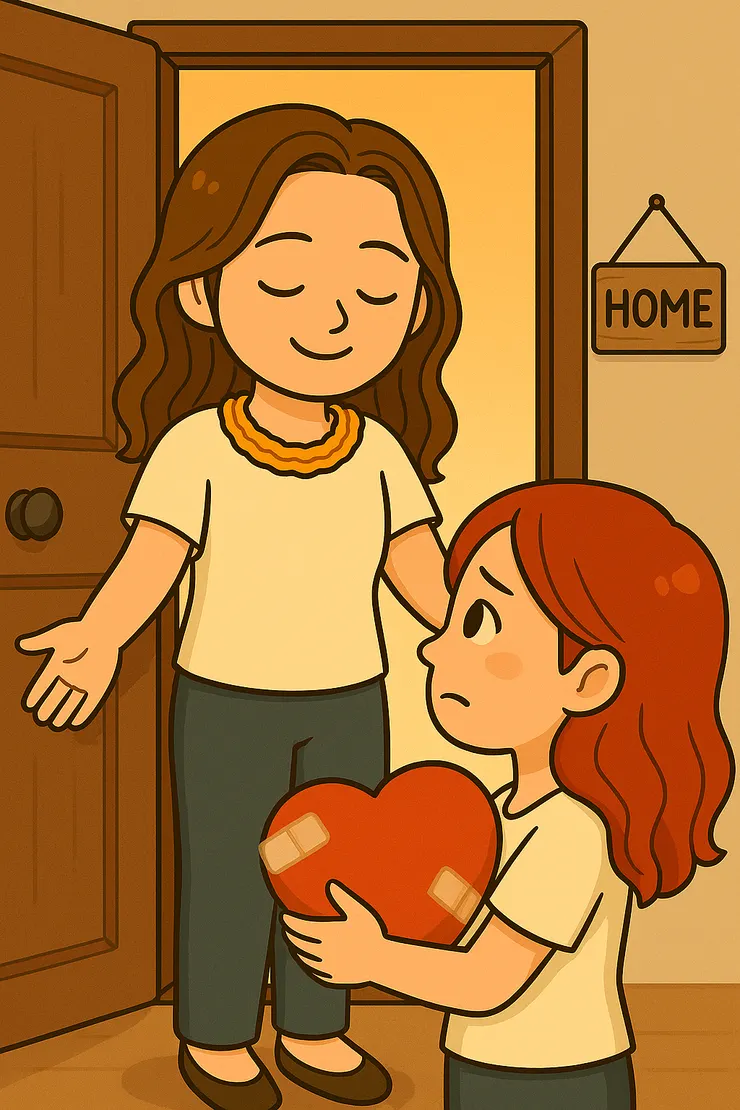 看著每一片我找回來的玻璃心碎片， 看著她小心翼翼地抱著那些碎片走回來， 我才發現—原來我一直都在門口等著。  這裡有光，有位置。 就算她曾經玻璃、曾經害怕， 也依然是我的一部分。  現在啊， 我終於能張開手對她說： 「歡迎回家，妳不需要再逞強了。」