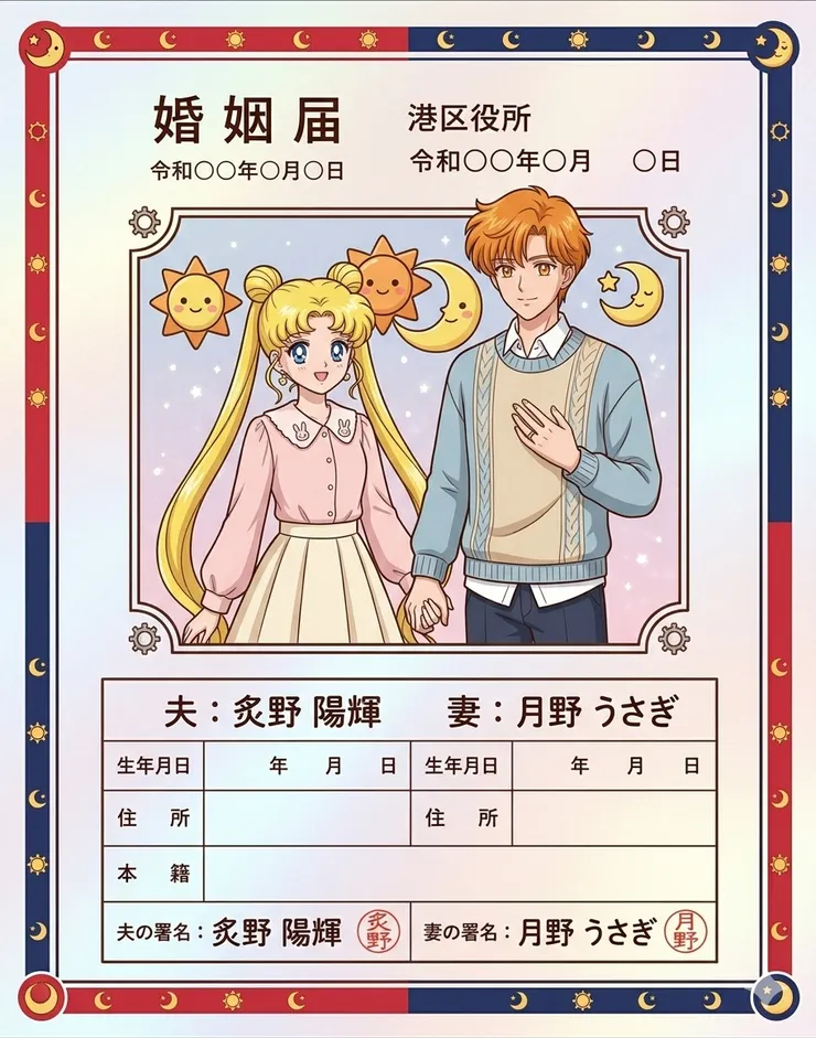 水手月亮拿出的她和水手炙陽的結婚證照片