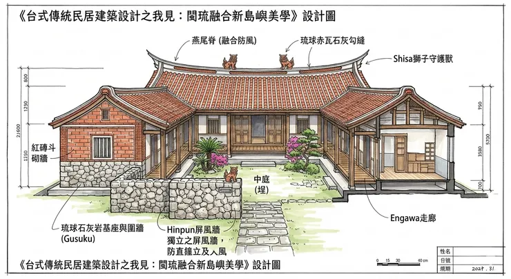 融合閩琉風格的台式民居想像圖