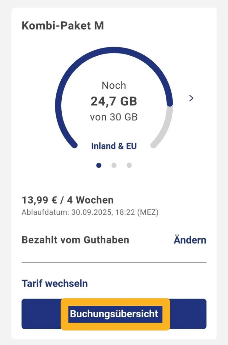 首頁往下滑,你就會看到當下的方案和使用流量。更改方案的鈕按下去