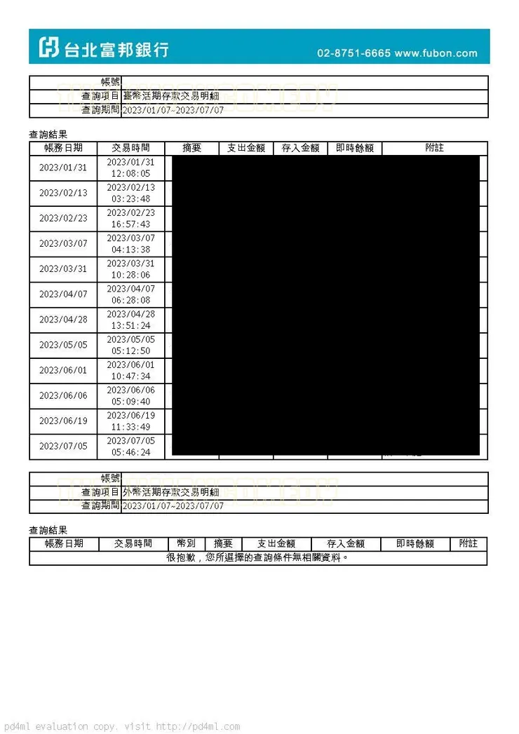 富邦數位帳戶交易明細