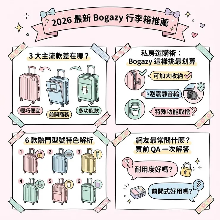 2026 最新 Bogazy 行李箱推薦:6 款熱門型號 Dcard 評價、優缺點功能一次比較