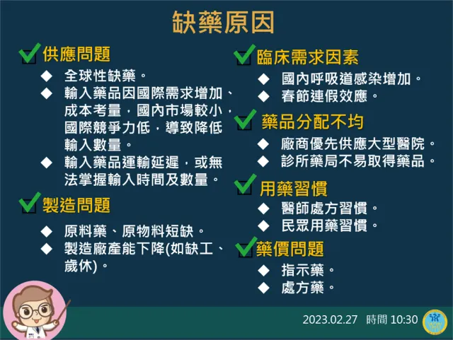 這是疾管局目前整理出國內缺藥原因匯總