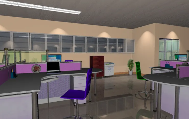 右手邊那扇門就是很重要的茶水間門口;Sims還沒有出現影印機...所以舊軟件也有其價值。