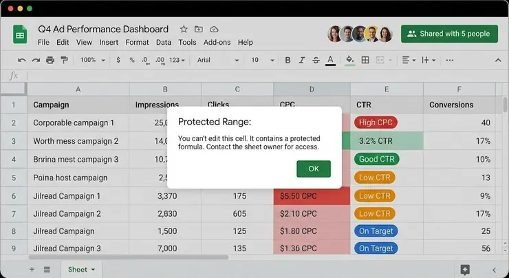 專業的報表不只是呈現數據,更要能自動偵測異常。透過 AI 設定條件格式、數據驗證與視覺化警示系統,當數據出現異常值或邏輯錯誤時,系統會立即標示提醒。這種「主動防錯」的設計,大幅降低人為疏失的風險。