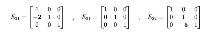  [1,0,0；2,1,0；0,0,1] [1,0,0；0,1,0；0,0,1] [1,0,0；0,1,0；0,－5,1]