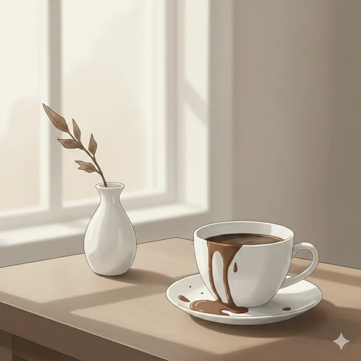 日常裡的一點小失誤，並不影響本質，卻讓畫面更加接近真實。（咖啡的小失誤）〈本封面示意圖由AI協助生成。〉