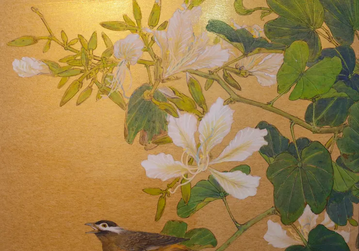 〈鳥啼深處〉局部－艷紫荊