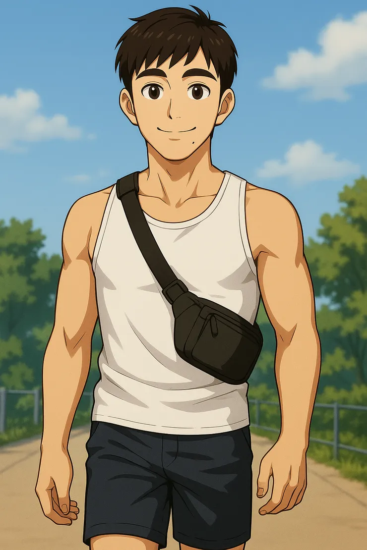 穿上吊嘎、短褲，背上一個斜肩包，這是炎炎夏日裡阿文慣常的裝扮......