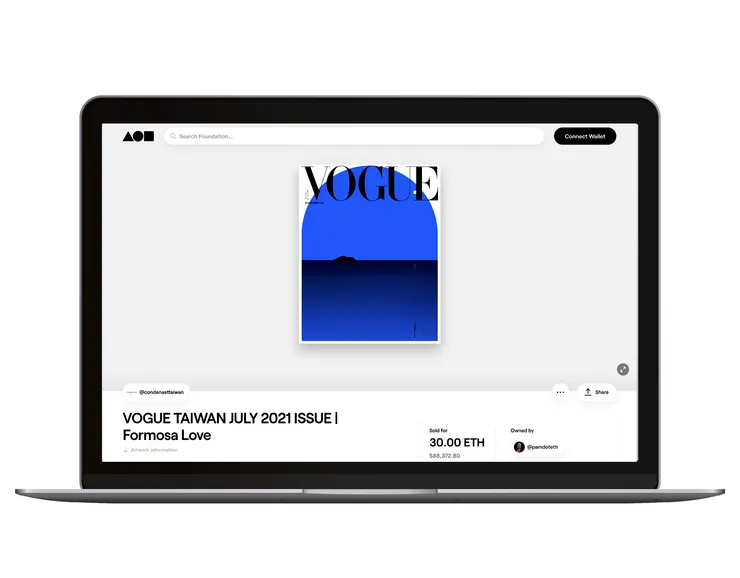 在 Foundation.app 上進行拍賣時，該 NFT 以 30 ETH 售出，當時約合台幣 244 萬元，達成了突破性的紀錄，因為它不僅創下 Condé Nast 集團內最高 NFT 銷售金額且尚未被打破，同時也是全球所有 Vogue 版本首次成功售出的 NFT 封面。