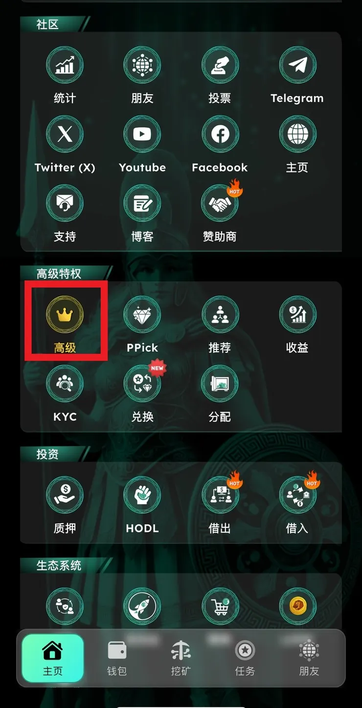 從首頁「高級」進入