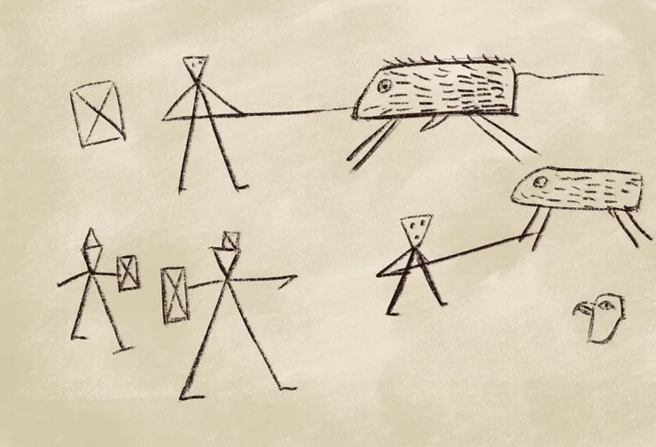 由X網友@sanstitre2000畫下的龐貝兒童塗鴉線描圖（圖片來源：X/ @sanstitre2000）