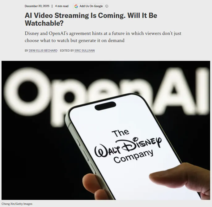 英文原文及圖片出處https://www.scientificamerican.com/article/disney-and-openai-signal-the-arrival-of-ai-video-streaming/