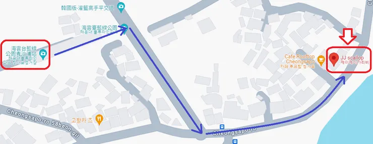 JJ烤扇貝餐廳行走路線 source: google map