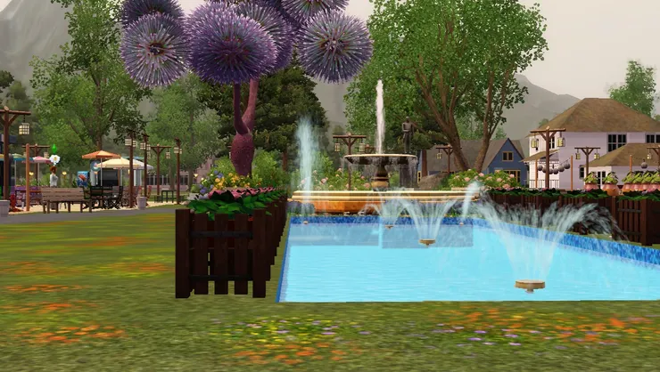 噴水池與煙花景。