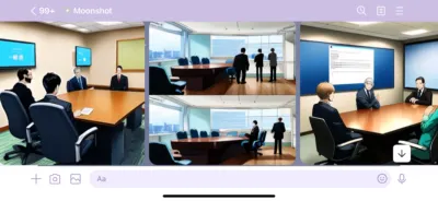 Line Moonshot指令:漫畫 五個人在會議室討論