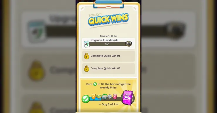 每日任務的週進度最大獎為5星貼紙包