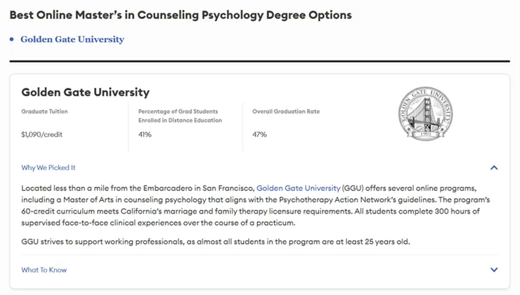 美國金門大學心理學碩士 榮登《富比士》榜單首位