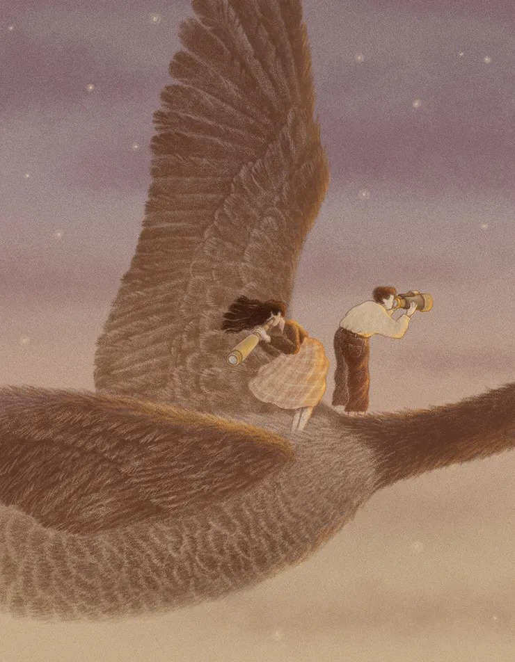 霈欣近期為 Deseret News 繪製的圖畫有著充滿層次的光影和色彩變化。