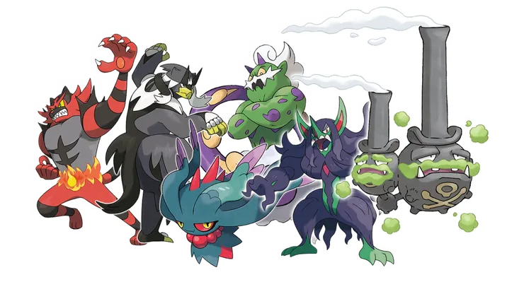 熾焰咆哮虎、武道熊師-一擊流、振翼髮、龍捲雲、長毛巨魔以及雙彈瓦斯 (伽勒爾的樣子)