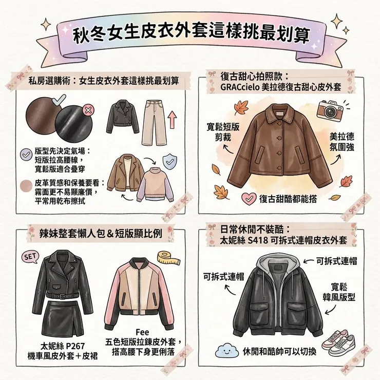 【女生皮衣外套推薦】想有氣場又怕太塑膠？2026 Dcard/PTT 6 款短版、復古、連帽款實比