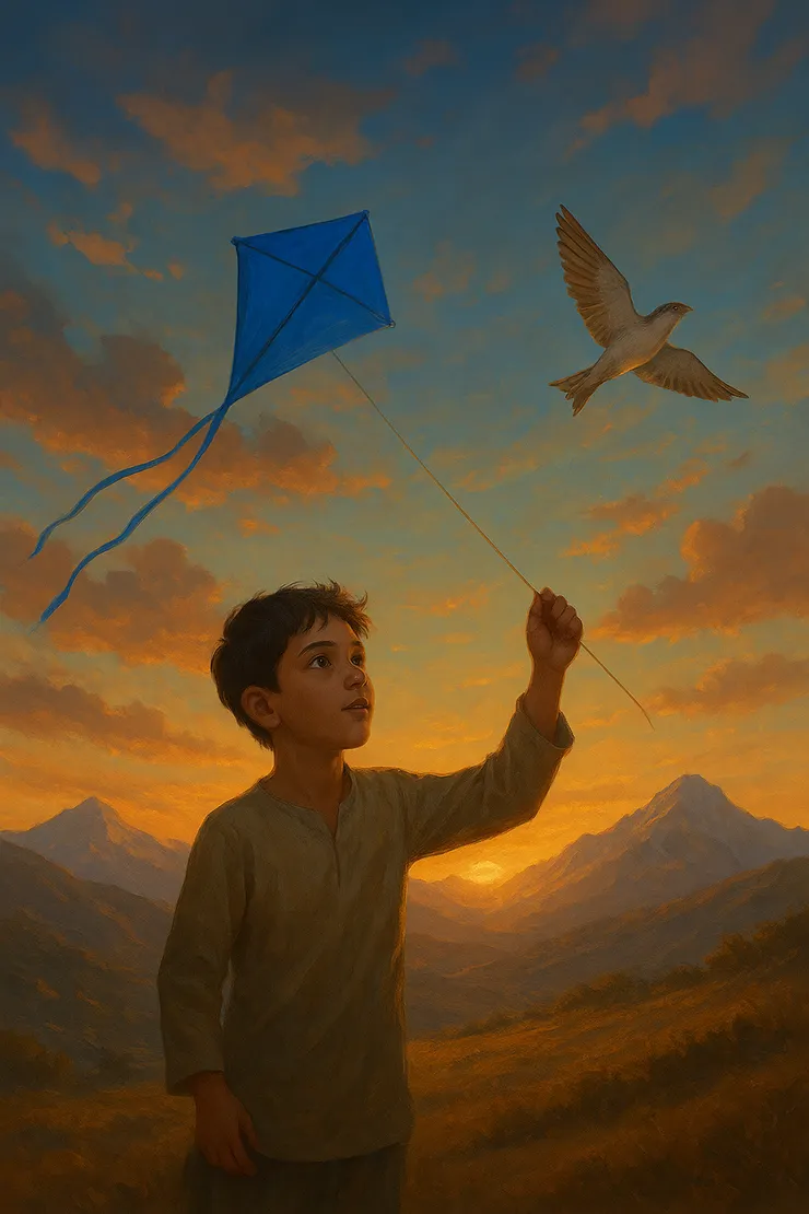小鳥與藍色風箏