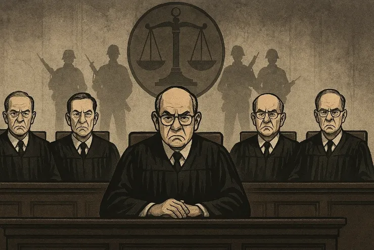 《綠白藍集》五位大法官的例外宣告與戒嚴陰影(圖:使用AI工具生成)