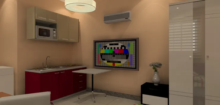 在我理想中的家，一定要有廚房讓我煮食，哪怕只是很小。這個不錯，有微波爐。