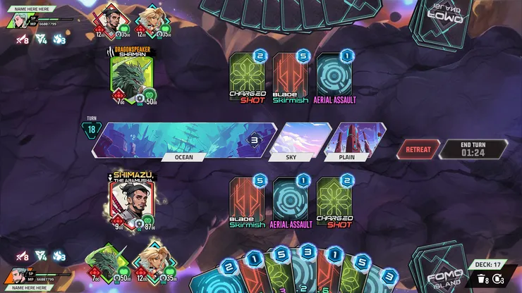 《追尋者聯盟》測試中的畫面，中間的地形會隨著戰鬥回合輪替