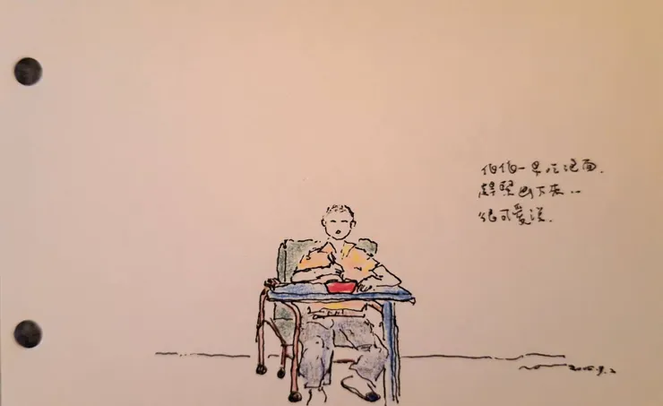 伯伯一早吃泡麵，趕緊畫下來....很可愛說