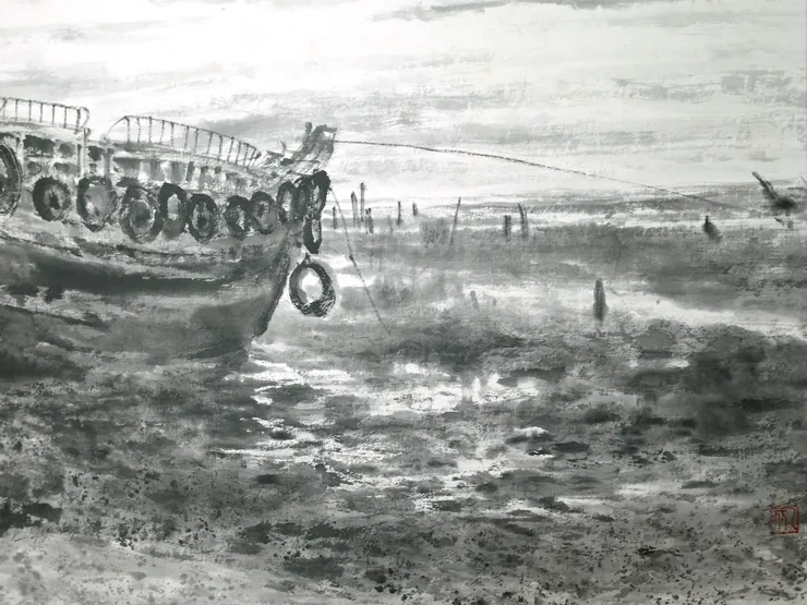 〈夏墅夕照／浯江口夕照〉局部－海