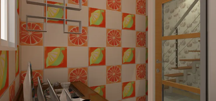 這邊的牆上有也架子，方便拿取常用的物品。