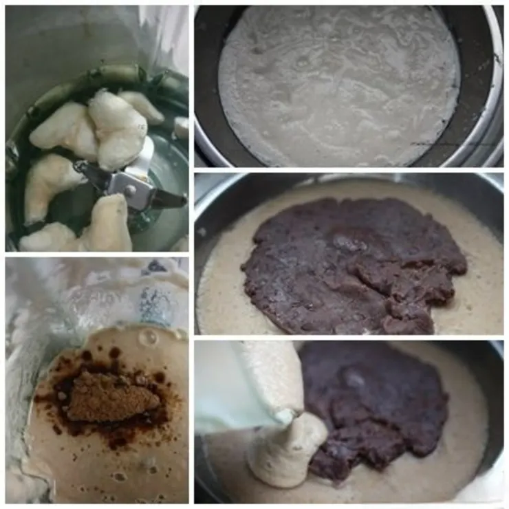 以製作千層糕的方式來做菱粉糕,最好使用澱粉較多的老菱角更好