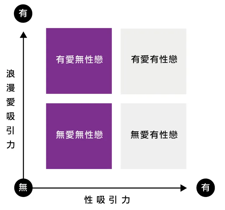 無性戀學者王泓亮解釋，現今對於性傾向的討論，多集中在性愛合一的有愛有性戀。（資料來源／王泓亮，整理製圖／林梵謹）